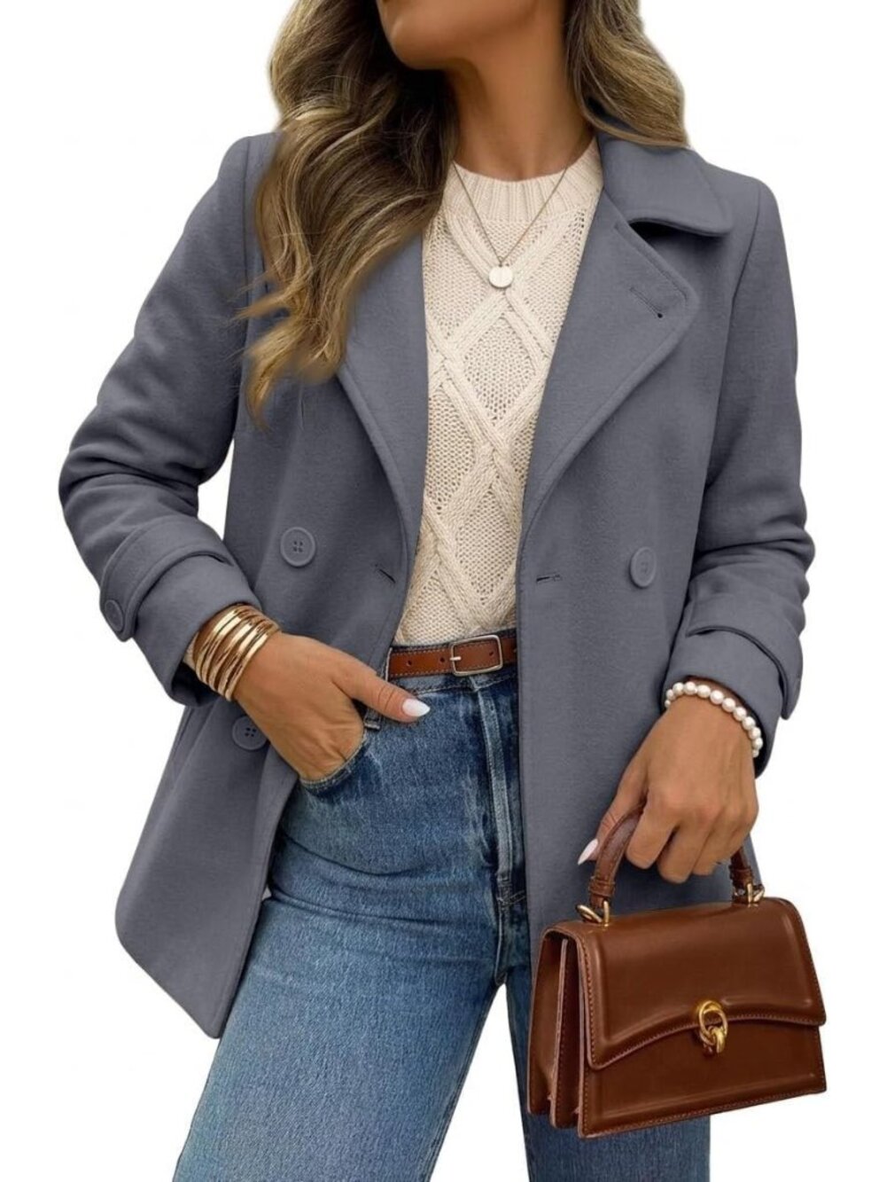 Women's Grey Winter Wool Long Sleeve With Strap Double Breasted Trench Coats